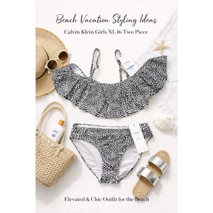 Calvin Klein Girls XL 16 Bikini Set Black White Animal Print 2 Piece Swim NWT